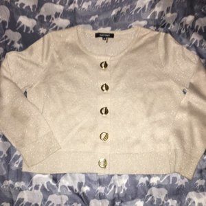 Ellen Tracy Taupe Gold Flecks Toggle Button Sweater Cardigan Sz M $261